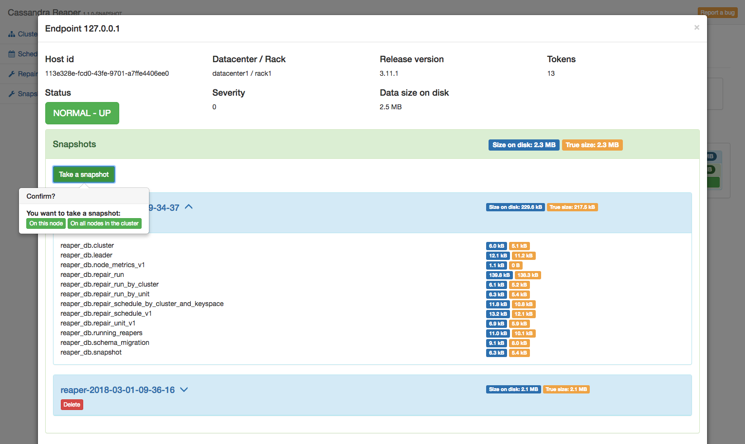 Snapshots per node