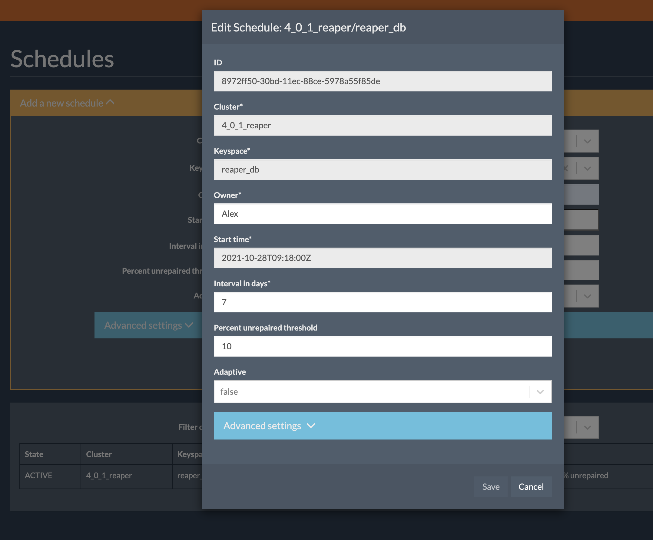 Edit Repair Schedule