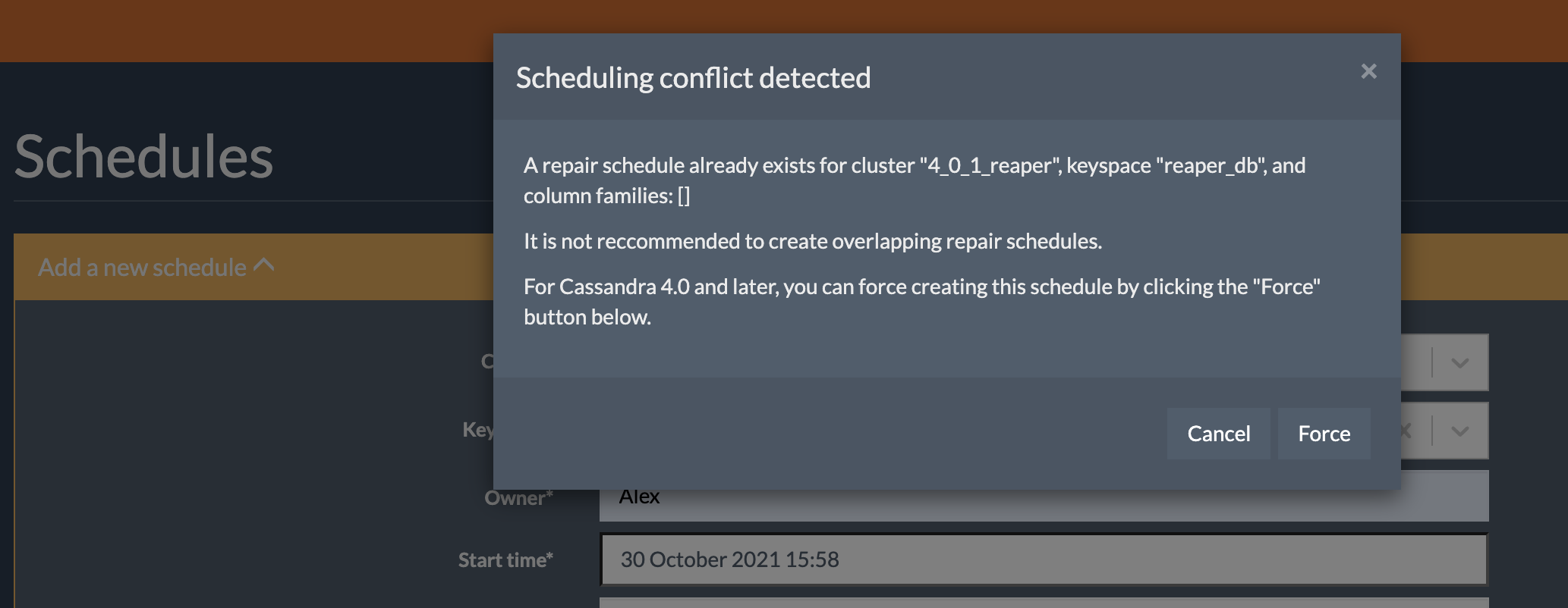 Force bypass schedule conflict